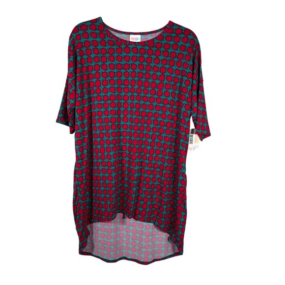 LuLaRoe IRMA Polka Dots Hot Pink Turquoise Blue Hi-Low Tunic Top Shirt MEDIUM M - Picture 1 of 6